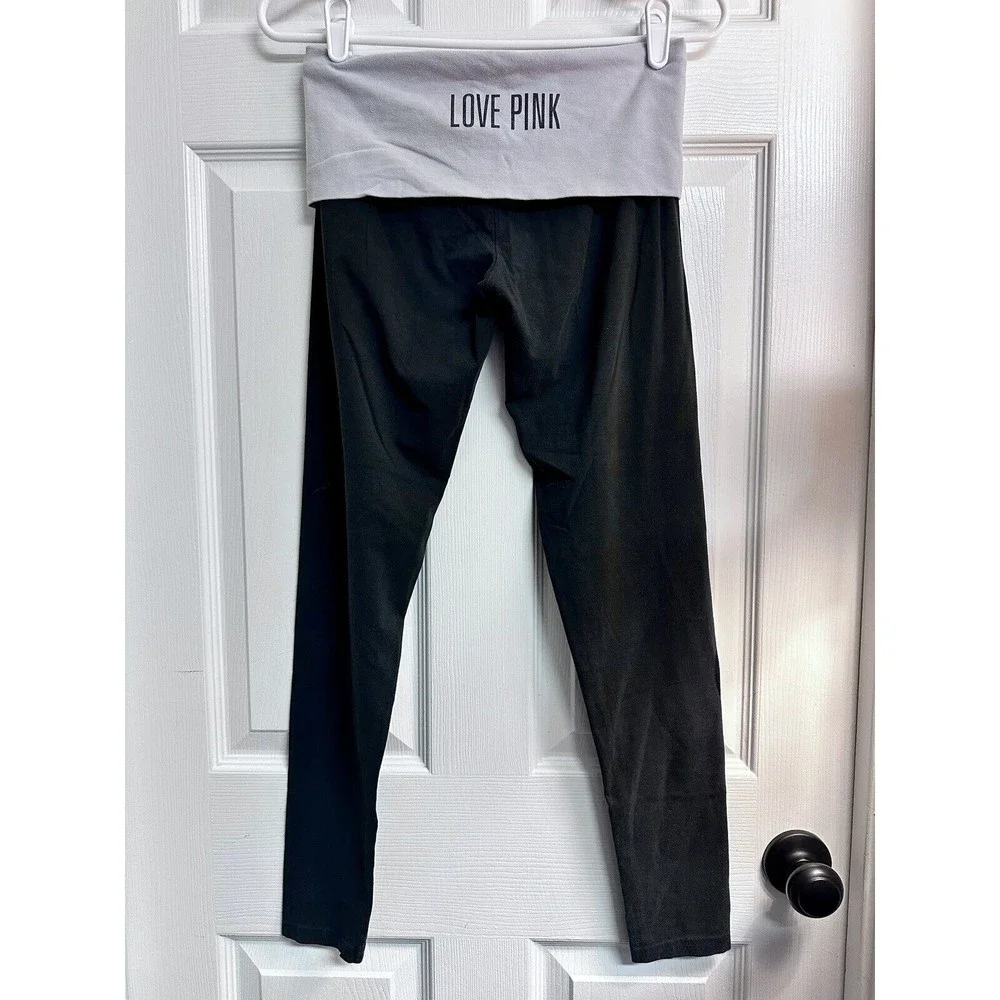 VICTORIA SECRET PINK Y2K LOT OF 2 LEGGINGS FOLDOVER YOGA BLACK Sz S SKINNY LEG - Picture 3 of 9